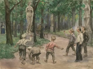 jeux d’adolescents dans le jardin impérial de petrograd Ivan Vladimirov Peinture à l'huile